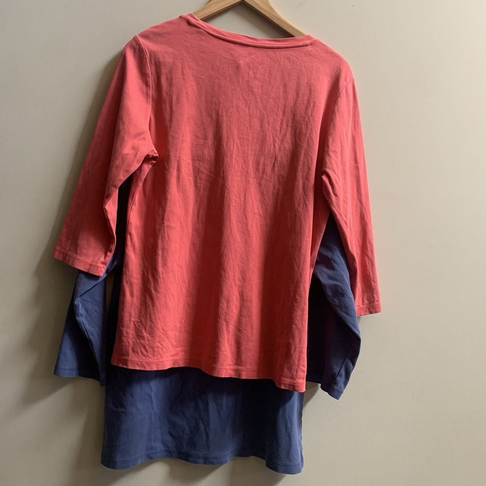 L.L. Bean Women's Top Shirt blue and pinkcoral. Crew Neck 3/4 Sleeve, 100%Cotton - Picture 3 of 16